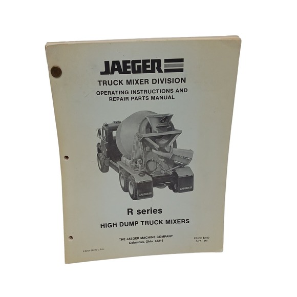 Jaeger Division R Series High Dump Truck Mixers Instructions Repair Parts Manual - Picture 1 of 12
